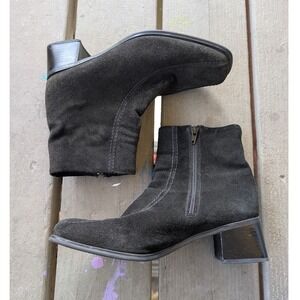 La Canadienne Black Suede Ankle Boots‎ Block Heel 8.5 M Granny Boots